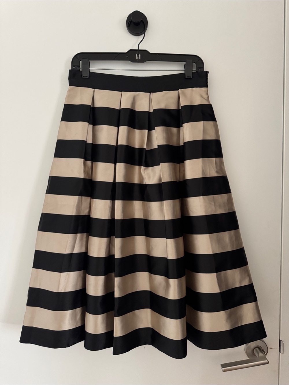 Striped A-Line Midi Skirt in Black and Beige with pockets